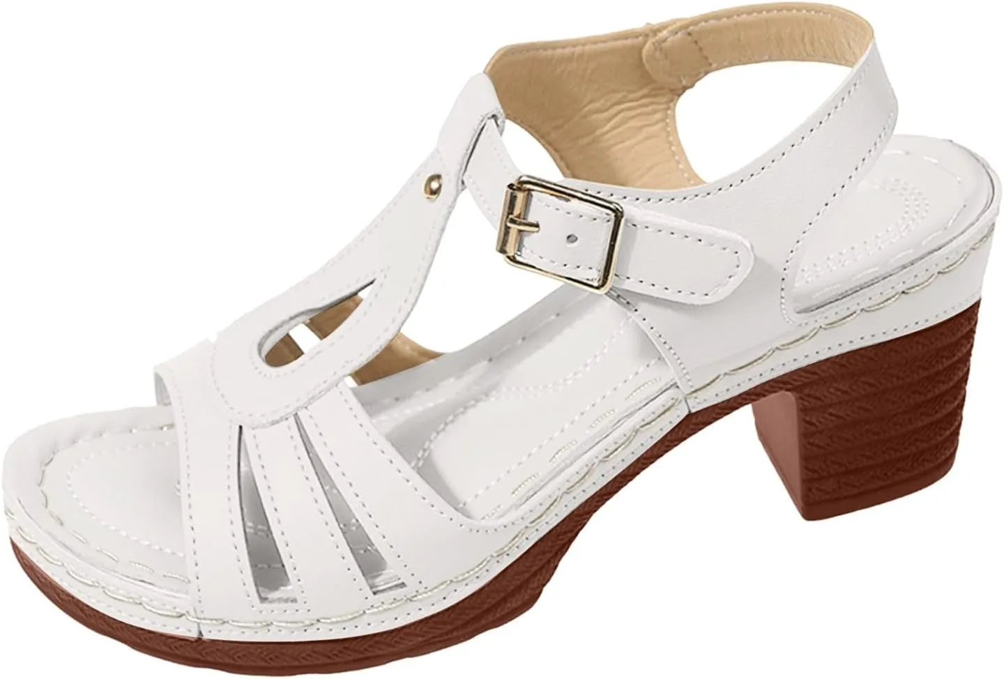 Eduavar Sandals for Women Dressy, Orthopedic Sandals for Women Ankle Strap Cut Out Sandals Breathable Heels Sandals