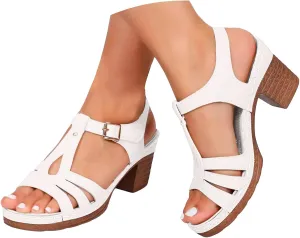 Eduavar Sandals for Women Dressy, Orthopedic Sandals for Women Ankle Strap Cut Out Sandals Breathable Heels Sandals