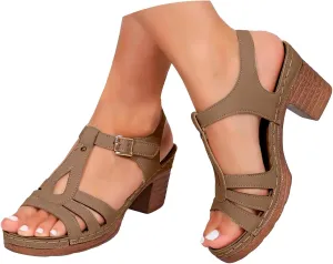Eduavar Sandals for Women Dressy, Orthopedic Sandals for Women Ankle Strap Cut Out Sandals Breathable Heels Sandals
