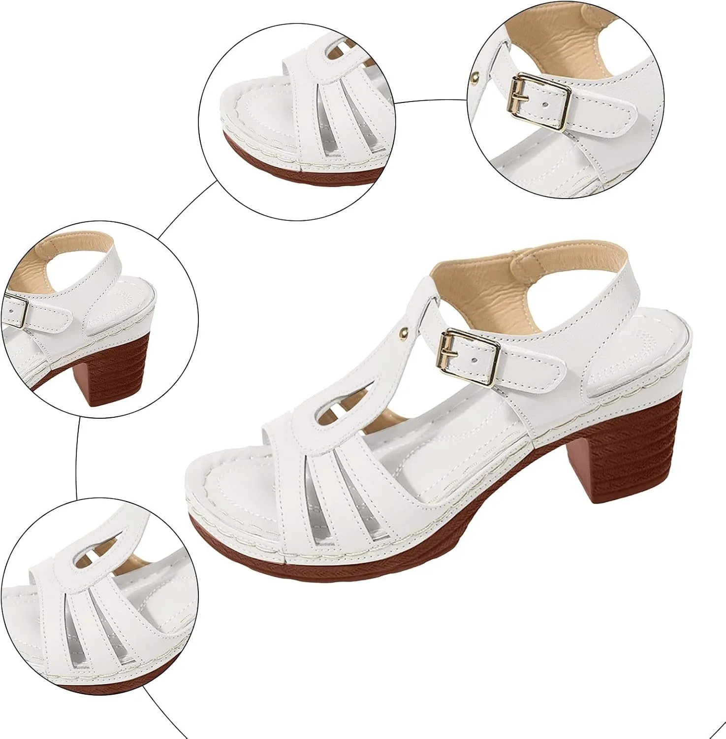Eduavar Sandals for Women Dressy, Orthopedic Sandals for Women Ankle Strap Cut Out Sandals Breathable Heels Sandals