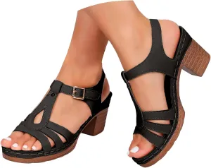 Eduavar Sandals for Women Dressy, Orthopedic Sandals for Women Ankle Strap Cut Out Sandals Breathable Heels Sandals