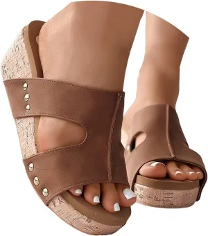 Eduavar Sandals Women Dressy Summer Flat, Sandals Women Fashion Dressy Ring Toe Platform Wedge Sandals Slip On Shoes
