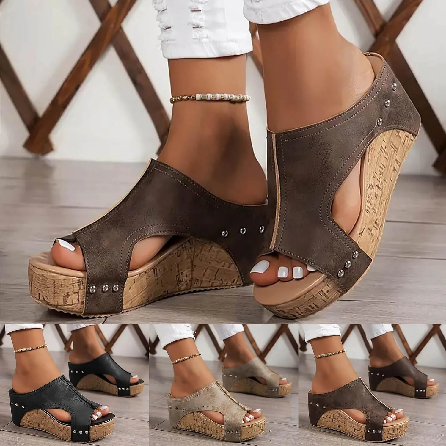 Eduavar Shoes for Women Sandals Dressy, Sandals for Women Casual Summer Wedge Platform Sandals Open Toe Hook and Loop Sandal