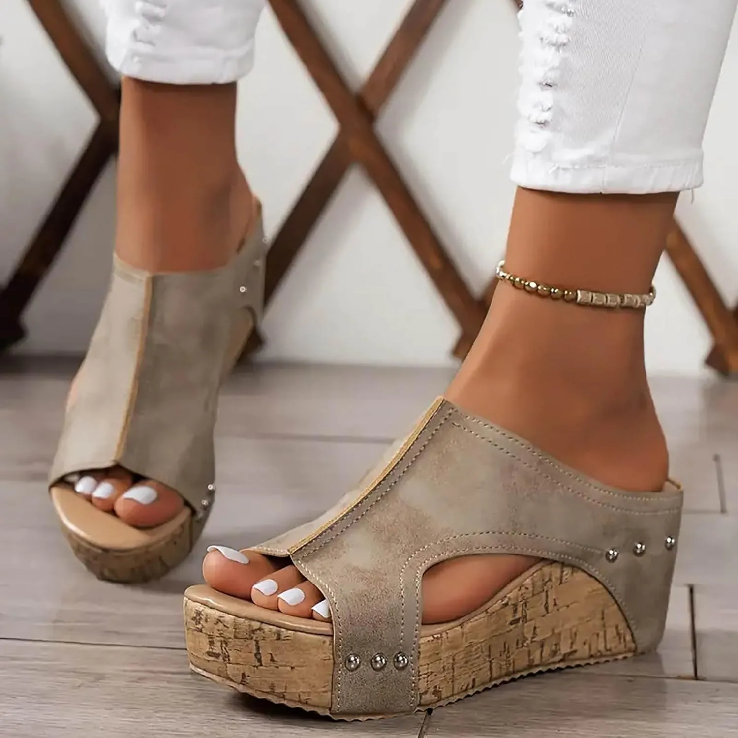 Eduavar Shoes for Women Sandals Dressy, Sandals for Women Casual Summer Wedge Platform Sandals Open Toe Hook and Loop Sandal