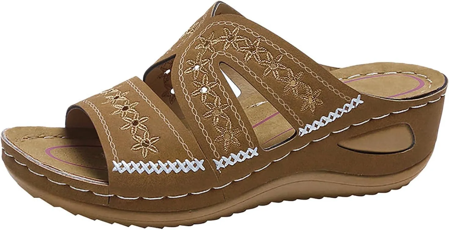 Eduavar Summer Sandals for Women, Orthopedic Sandals for Women Retro Sandals Open Toe Anti-Slip Comfy Walking Sandals