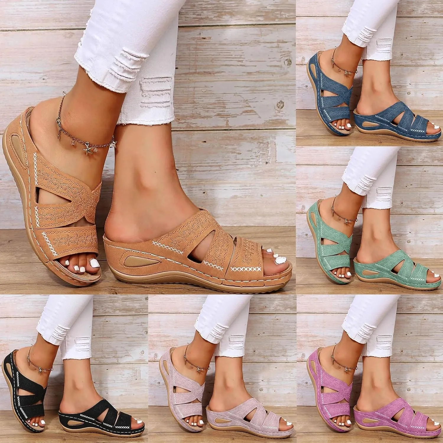 Eduavar Summer Sandals for Women, Orthopedic Sandals for Women Retro Sandals Open Toe Anti-Slip Comfy Walking Sandals
