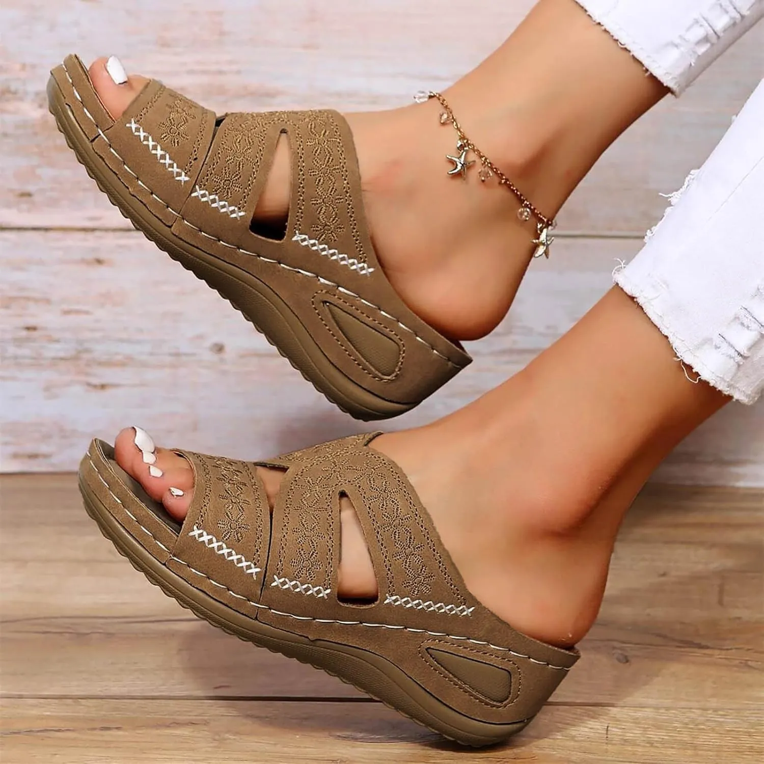 Eduavar Summer Sandals for Women, Orthopedic Sandals for Women Retro Sandals Open Toe Anti-Slip Comfy Walking Sandals