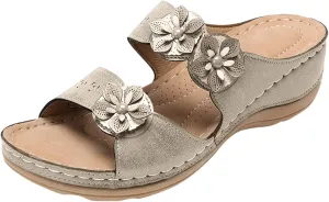 Eduavar Walking Sandals Women Comfort, Womens Sandals Leopard Print Sandals Breathable Peep Toe Slip On Wedge Sandals Shoes