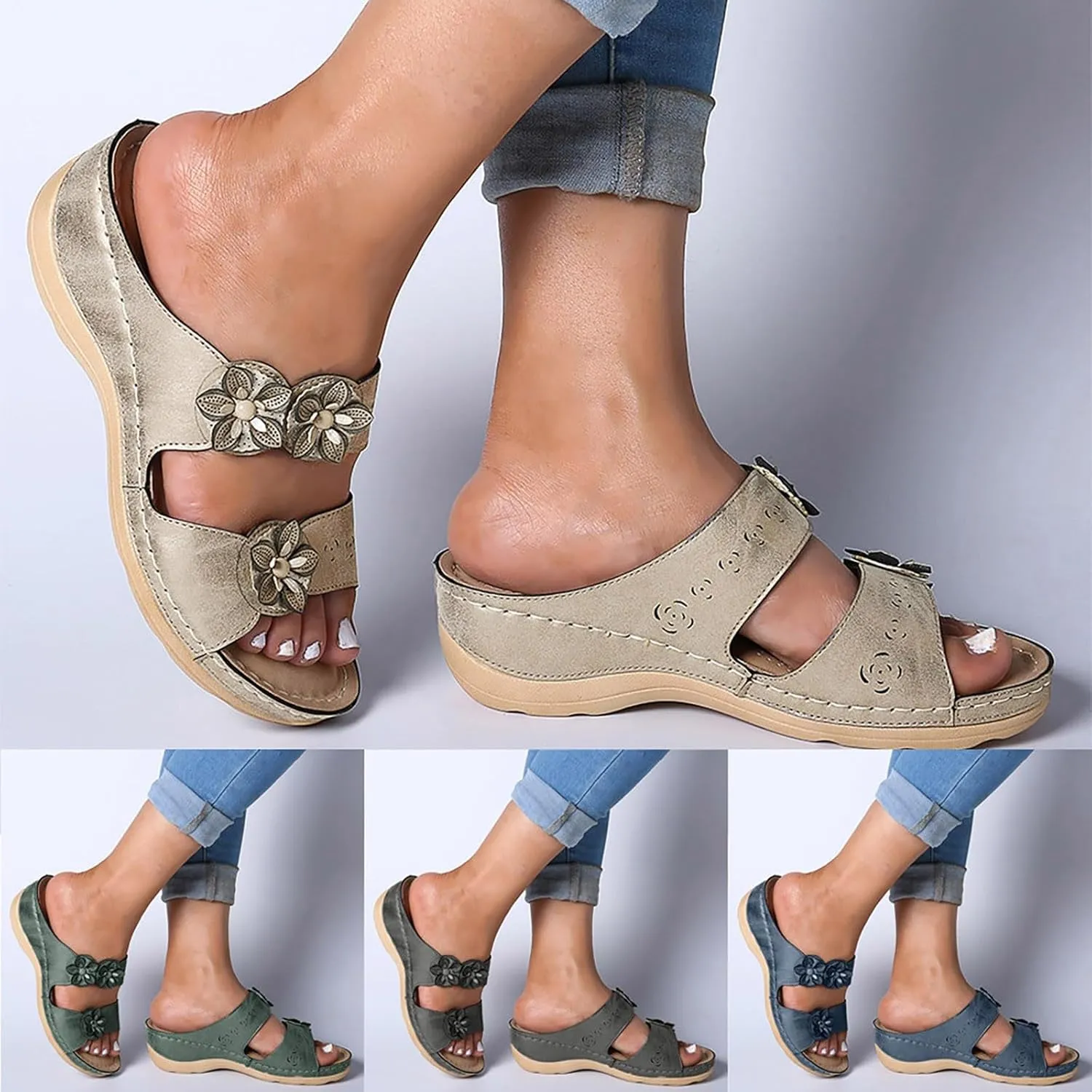Eduavar Walking Sandals Women Comfort, Womens Sandals Leopard Print Sandals Breathable Peep Toe Slip On Wedge Sandals Shoes