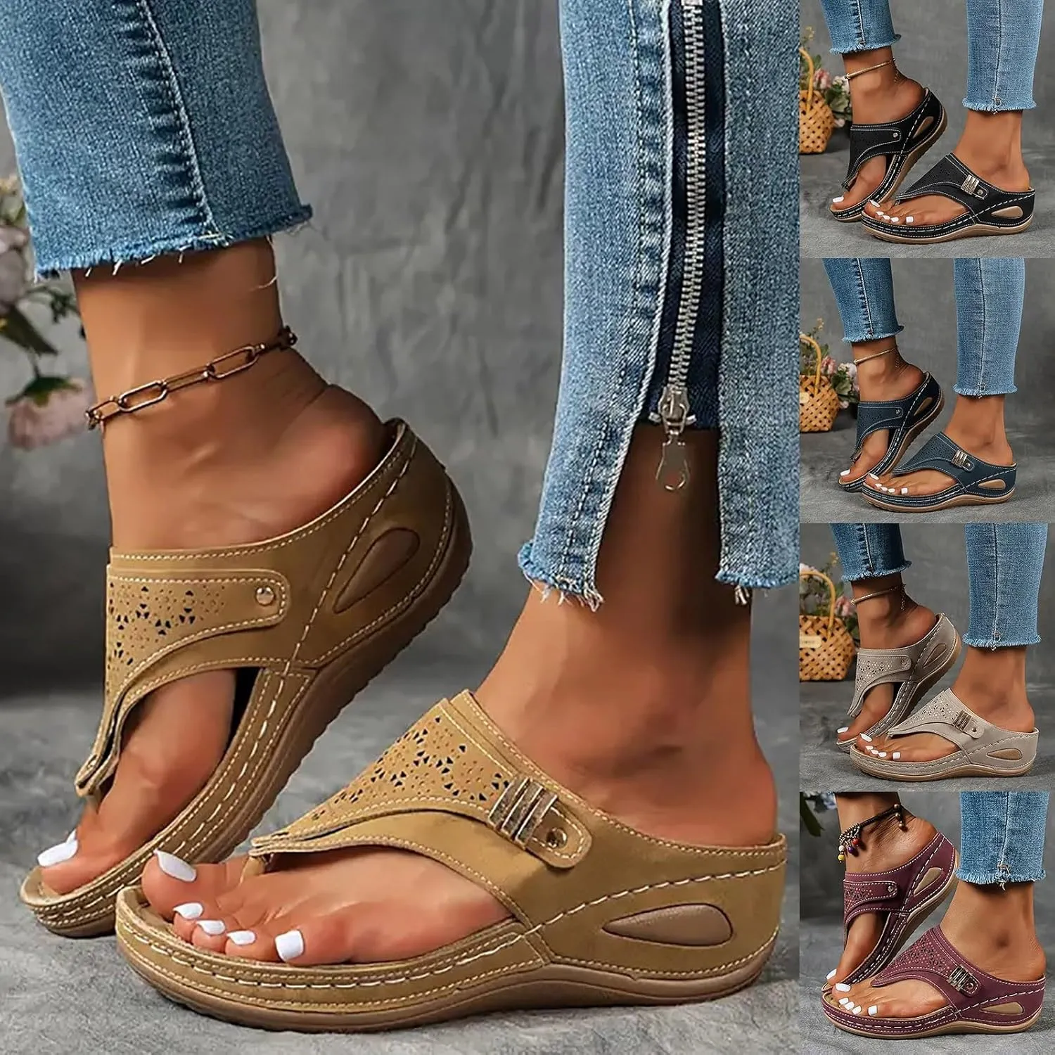 Eduavar Wedge Sandals for Women, Sandals Women Dressy Summer Breathable Flip Flops Summer Beach Sandals Slippers