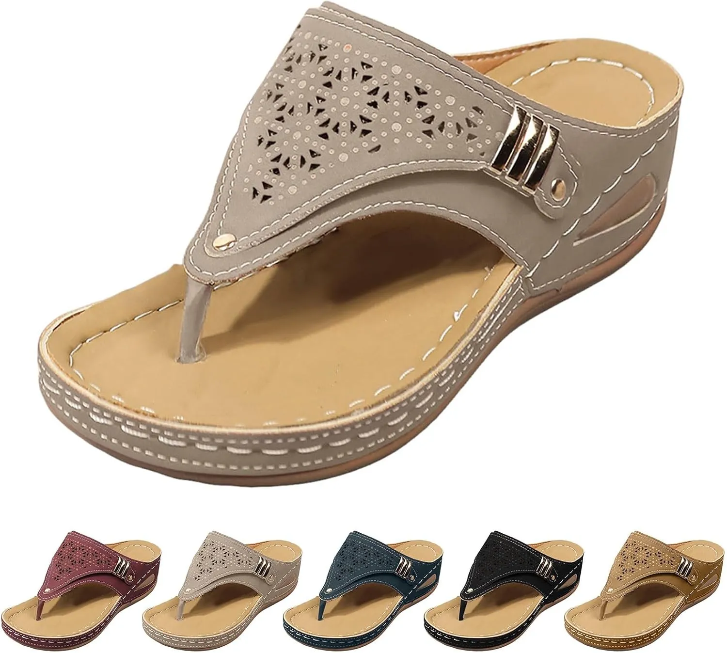 Eduavar Wedge Sandals for Women, Sandals Women Dressy Summer Breathable Flip Flops Summer Beach Sandals Slippers
