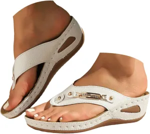 Eduavar Womens Sandals Casual Slip On Orthopedic Thong Sandals Dressy Soft Cushion Slippers Flip Flops with Arch Support