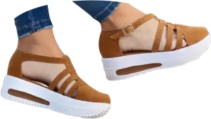 Eduavar Womens Sandals Closed Toe Elastic Ankle Strap Walking Shoes with Arch Support Lightweight Summer Beach Wedge Sandals
