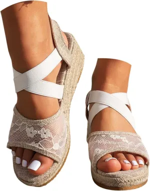 Eduavar Womens Sandals Comfortable, Sandals Women Dressy Summer Espadrille Platform Sandals Slip On Wedge Sandals Shoes