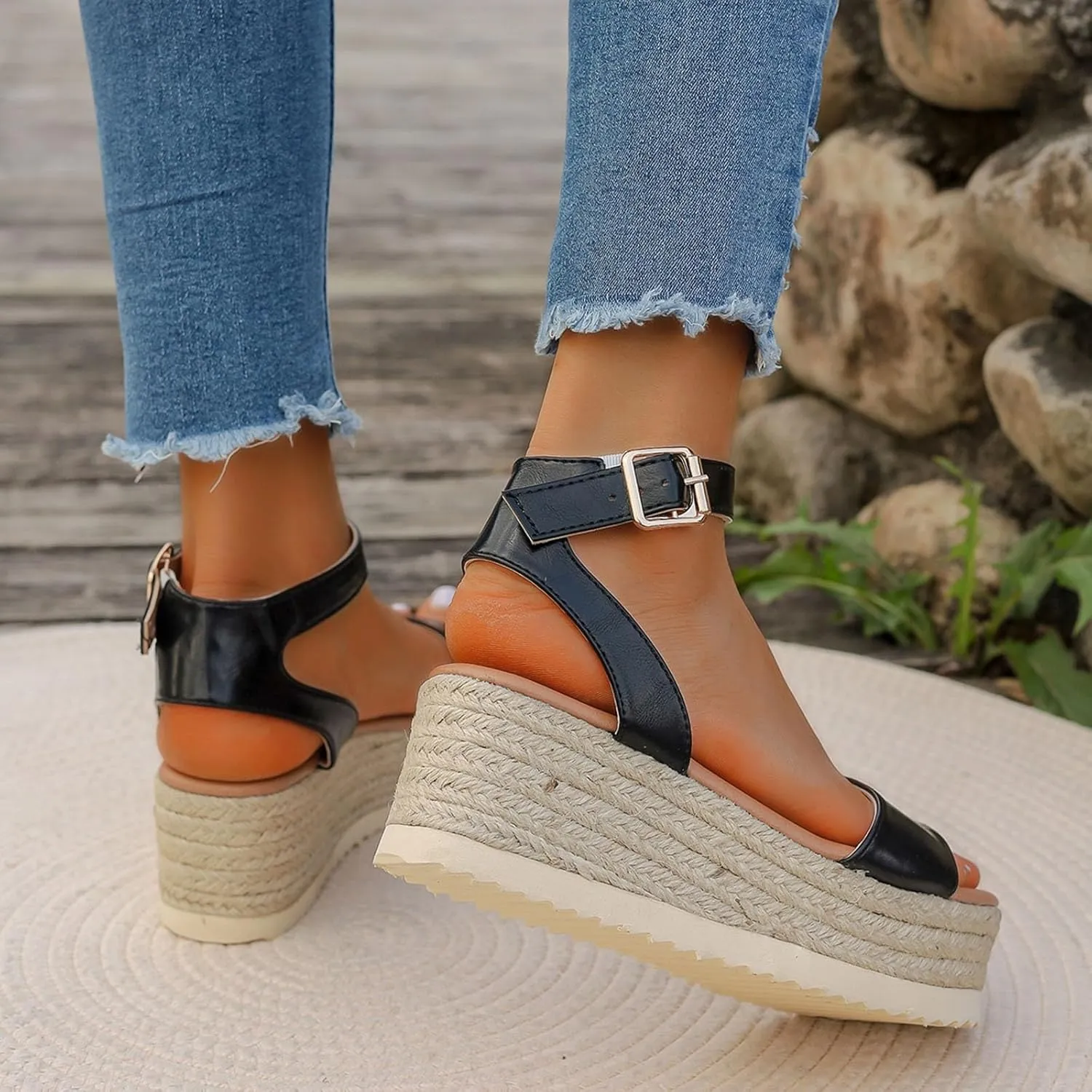 Eduavar Womens Sandals Dressy, Sandals for Women Dressy Wedge Platform Sandals Summer Buckle Ankle Strap Sandals