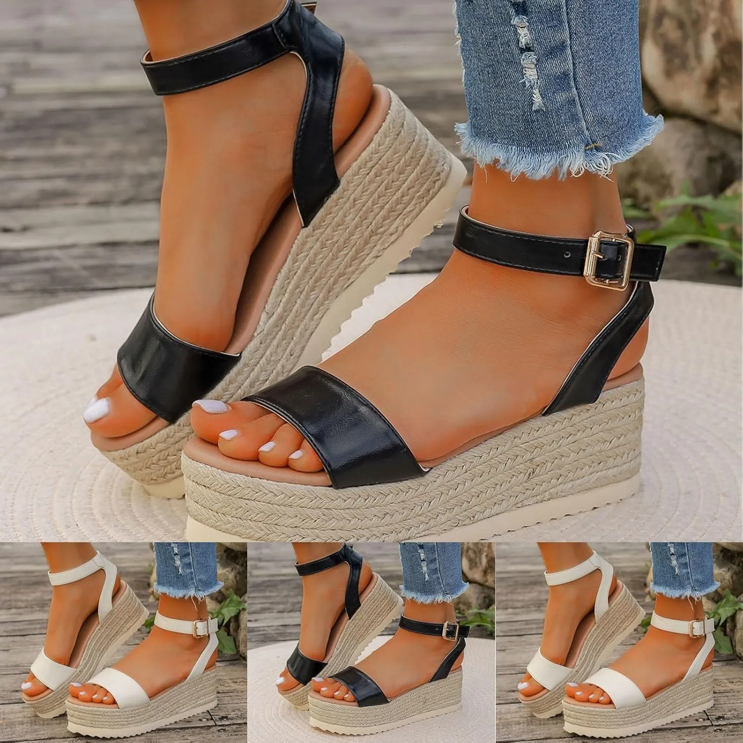 Eduavar Womens Sandals Dressy, Sandals for Women Dressy Wedge Platform Sandals Summer Buckle Ankle Strap Sandals