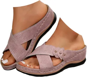 Eduavar Womens Sandals Summer Beach Orthotic Platform Slip On Slippers with Arch Support Comfortable Wedge Walking Sandals