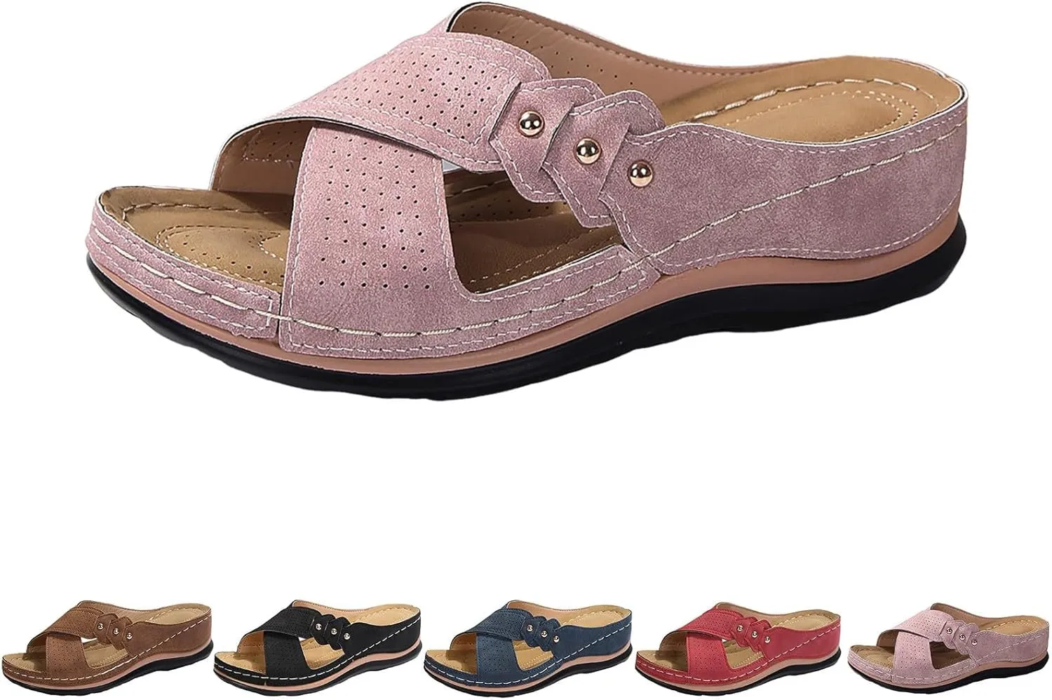 Eduavar Womens Sandals Summer Beach Orthotic Platform Slip On Slippers with Arch Support Comfortable Wedge Walking Sandals