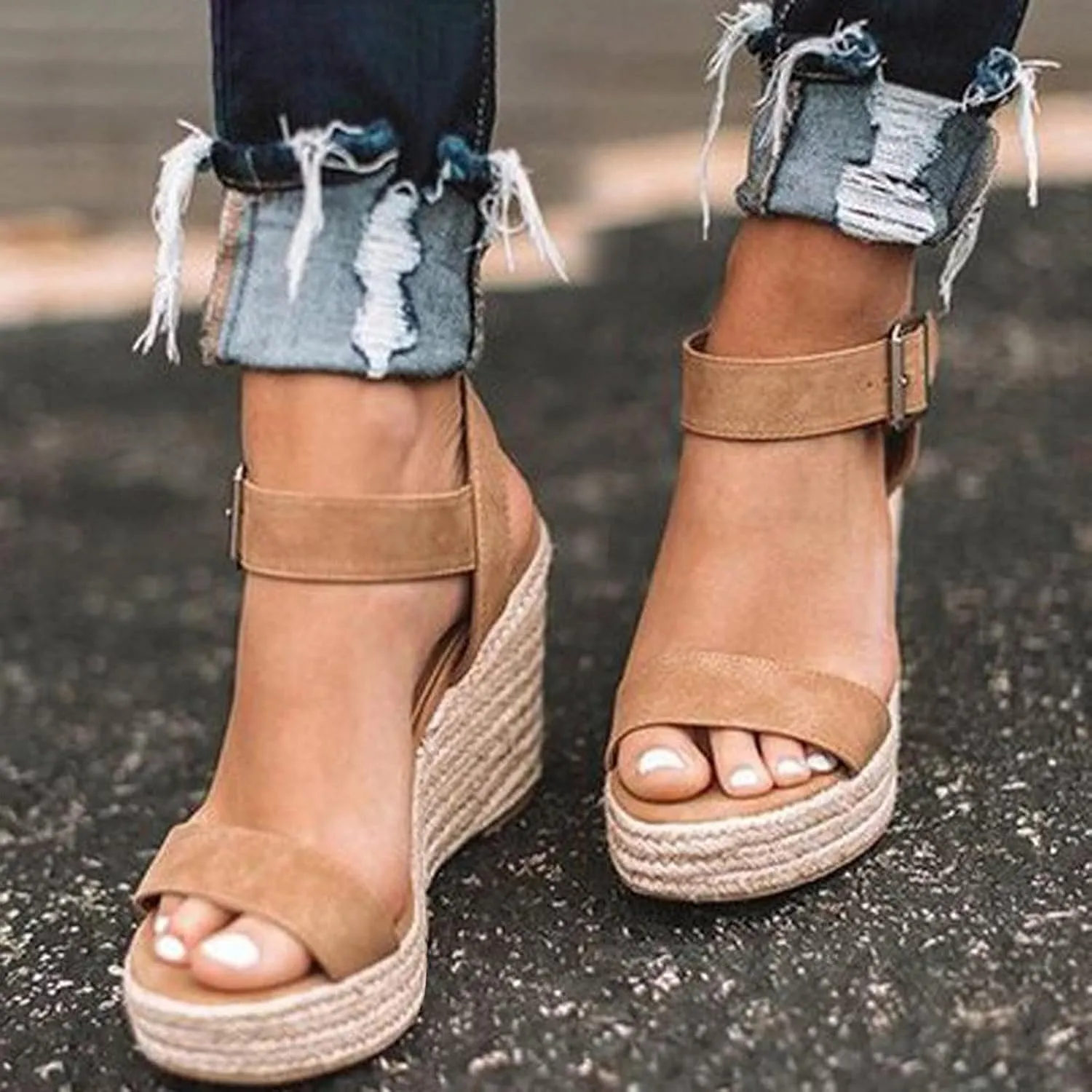 Eduavar Womens Wedge Sandals, Orthopedic Sandals for Women Leopard Platform Sandals Peep Toe Anti-Slip Sandals