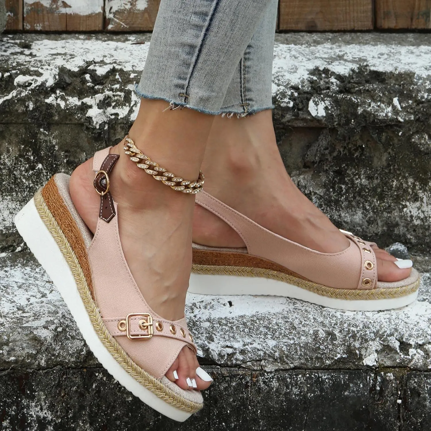 Eduavar Womens Wedge Sandals, Orthopedic Sandals for Women Peep Toe Platform Sandals Ankle Strap Comfy Sandals