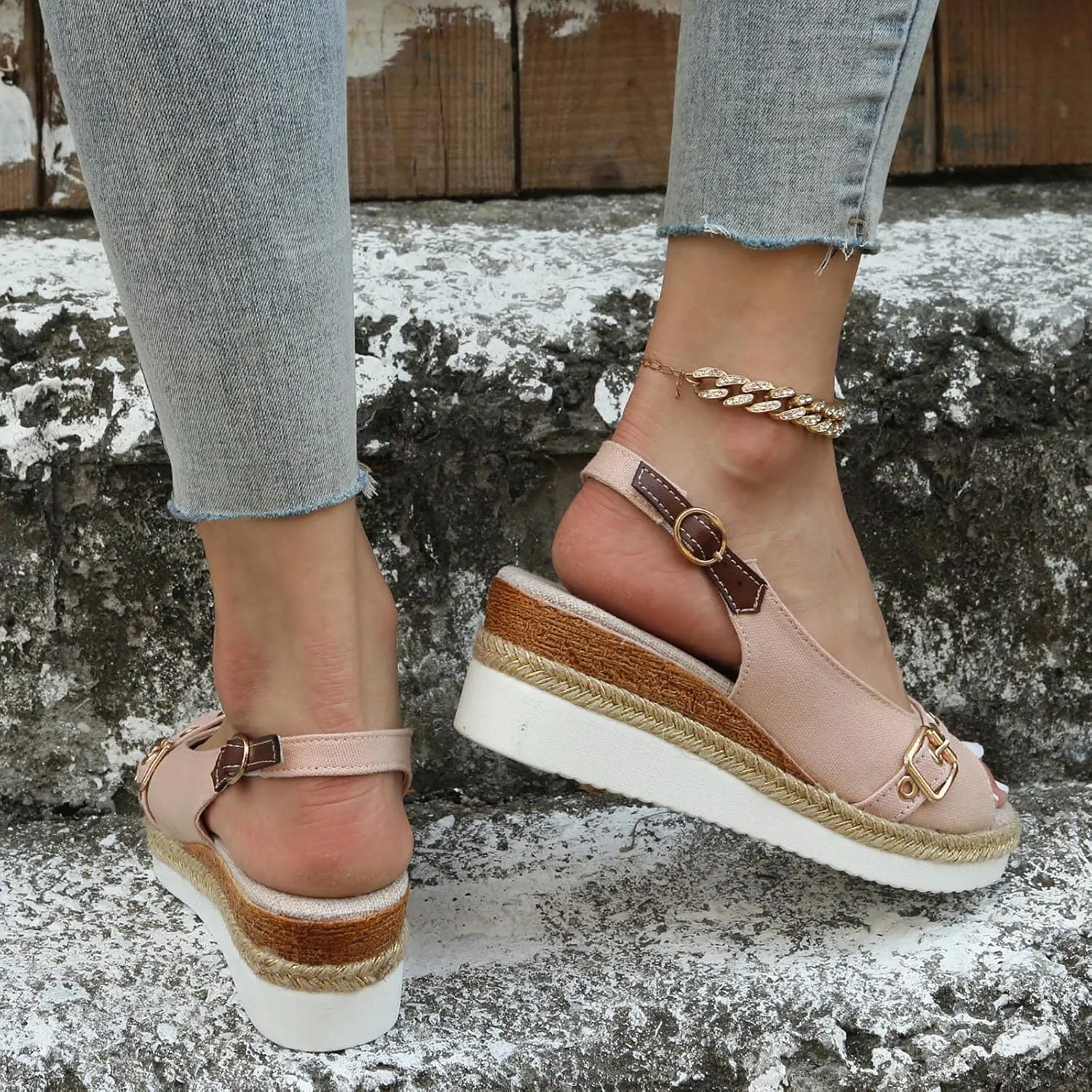 Eduavar Womens Wedge Sandals, Orthopedic Sandals for Women Peep Toe Platform Sandals Ankle Strap Comfy Sandals