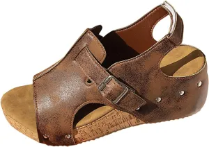 Eduavar Womens Wedge Sandals, Orthopedic Sandals for Women Sandals Open Toe Wedge Platform Sandal with Back Strap
