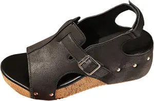 Eduavar Womens Wedge Sandals, Orthopedic Sandals for Women Sandals Open Toe Wedge Platform Sandal with Back Strap