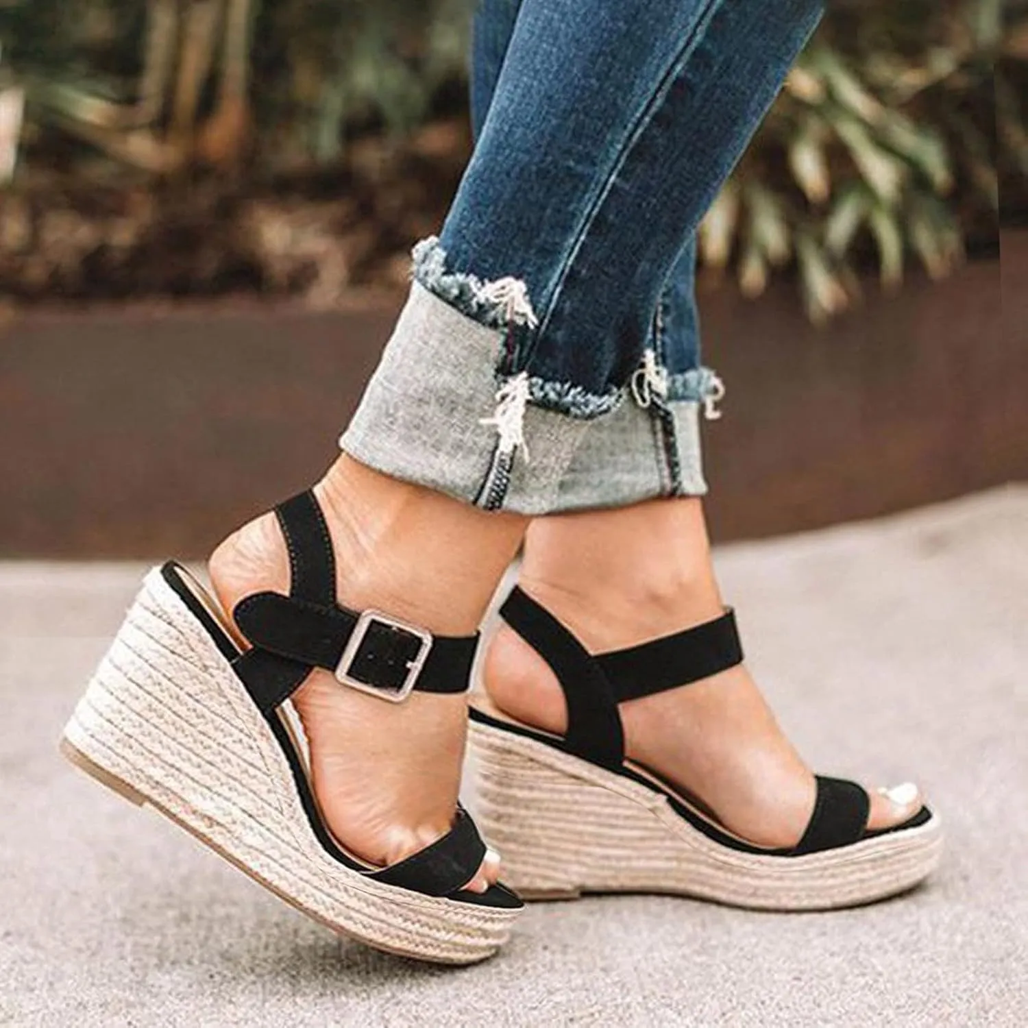 Eduavar Womens Wedge Sandals, Women Sandals Dressy High Wedge Platform Open Toe Sandals with Ankle Strap