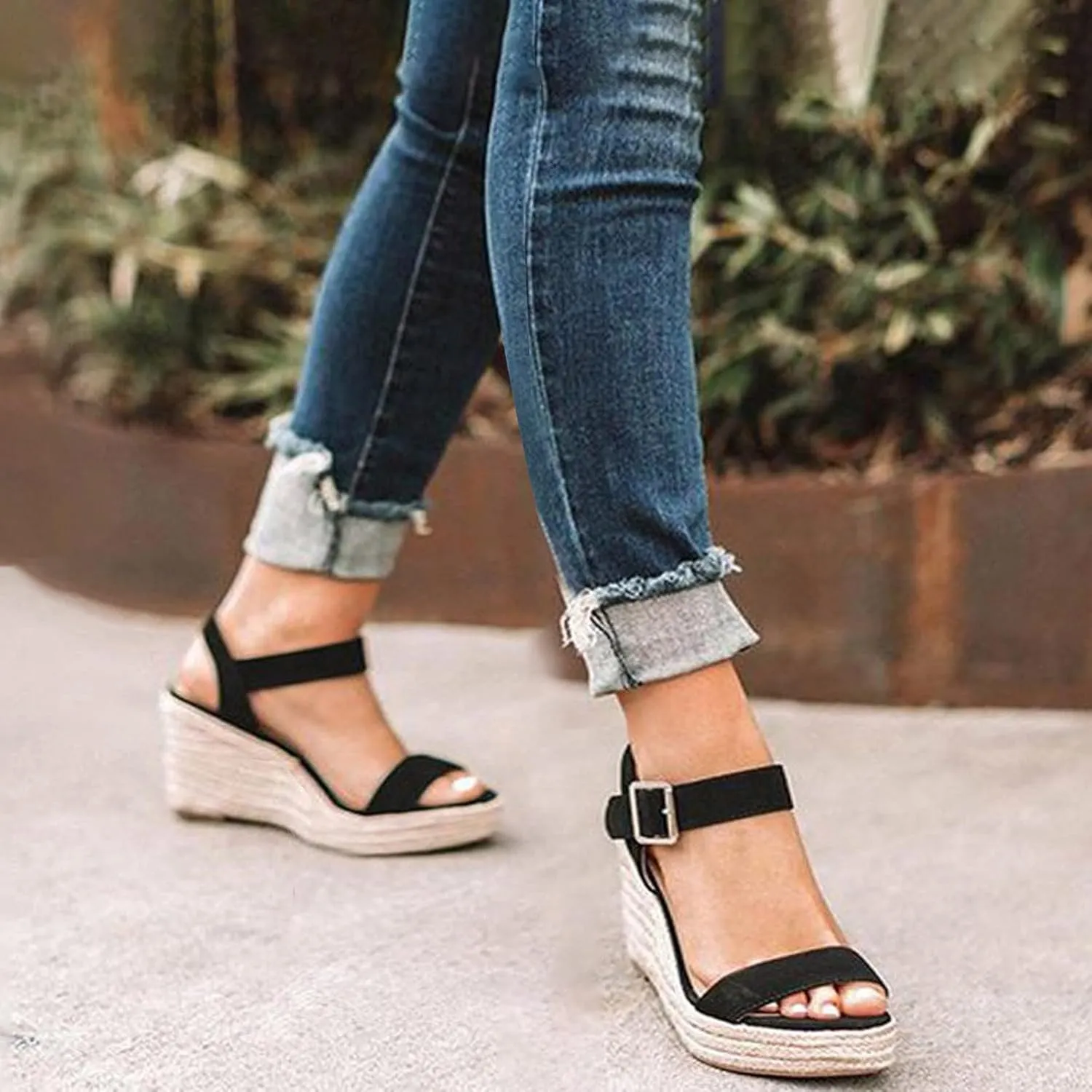 Eduavar Womens Wedge Sandals, Women Sandals Dressy High Wedge Platform Open Toe Sandals with Ankle Strap
