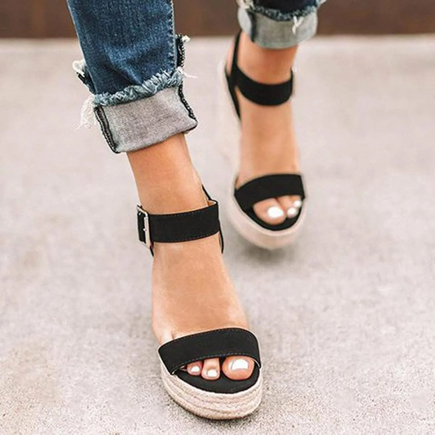 Eduavar Womens Wedge Sandals, Women Sandals Dressy High Wedge Platform Open Toe Sandals with Ankle Strap