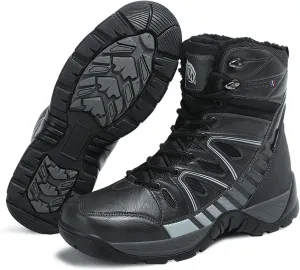 Eliogn Mens Combat Boots Tactical Waterproof Durable Leather Military Warm Snow Work Boots