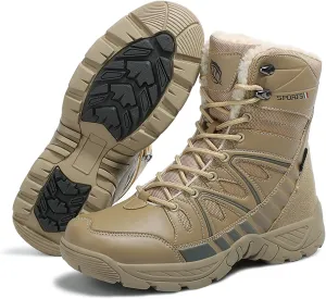 Eliogn Mens Combat Boots Tactical Waterproof Durable Leather Military Warm Snow Work Boots