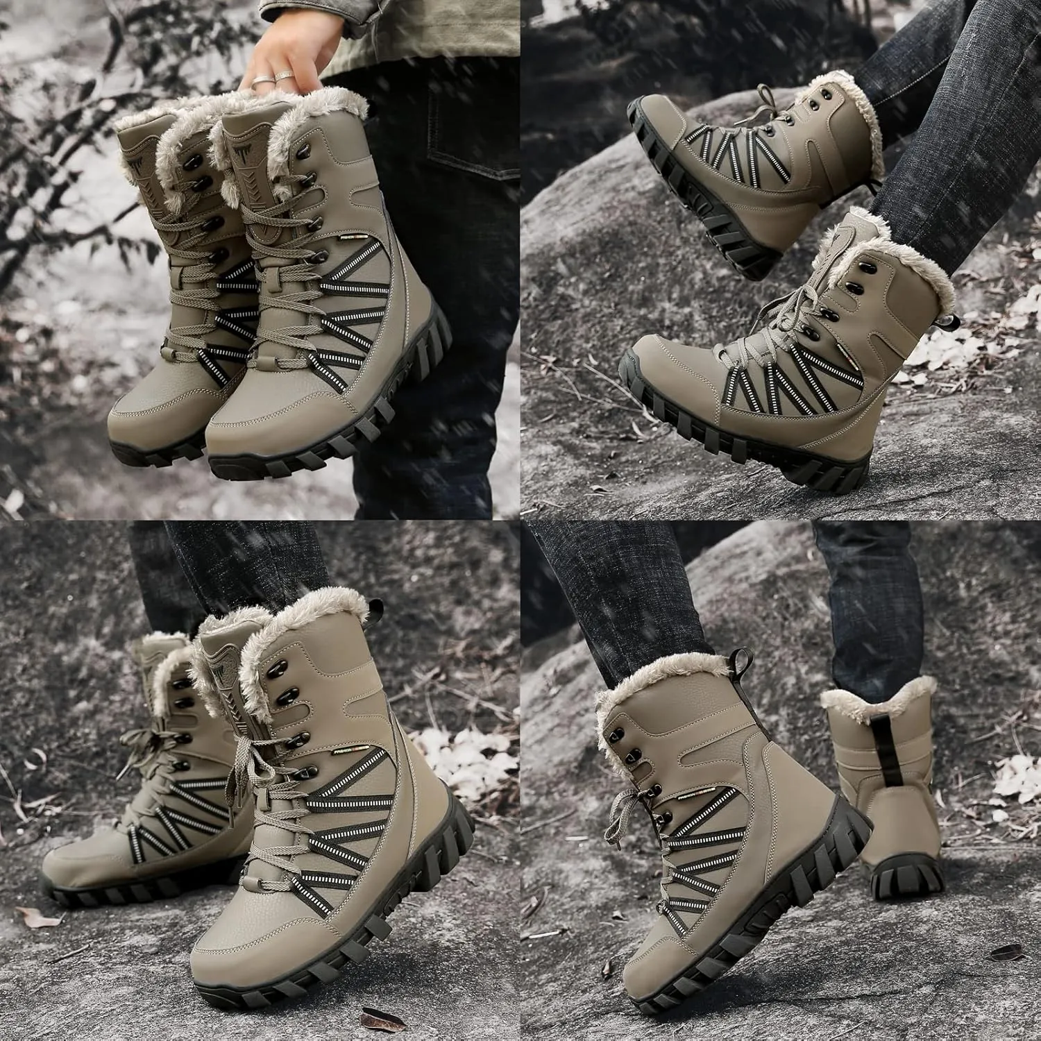 Eliogn Mens Combat Boots Tactical Waterproof Durable Leather Military Warm Snow Work Boots