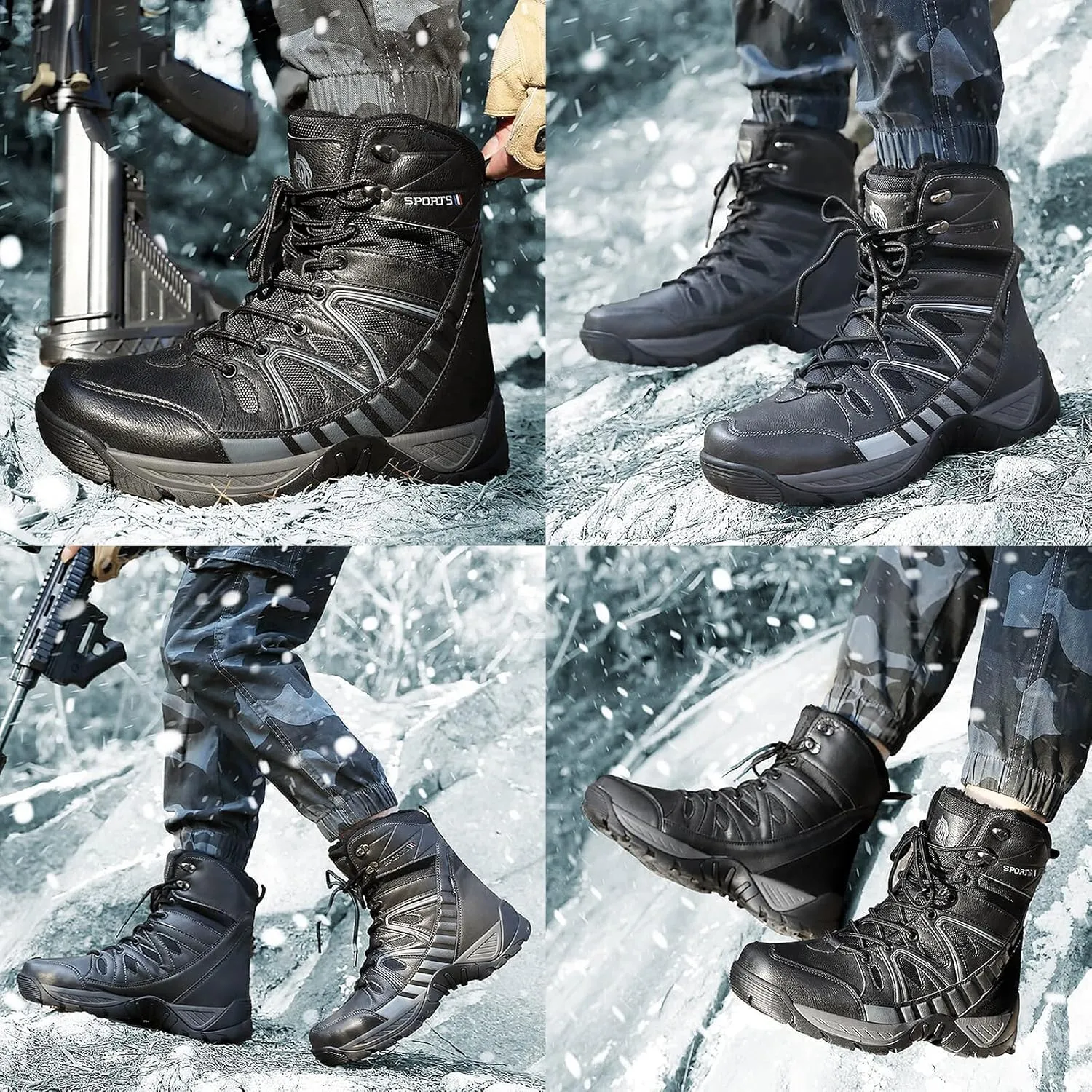 Eliogn Mens Combat Boots Tactical Waterproof Durable Leather Military Warm Snow Work Boots