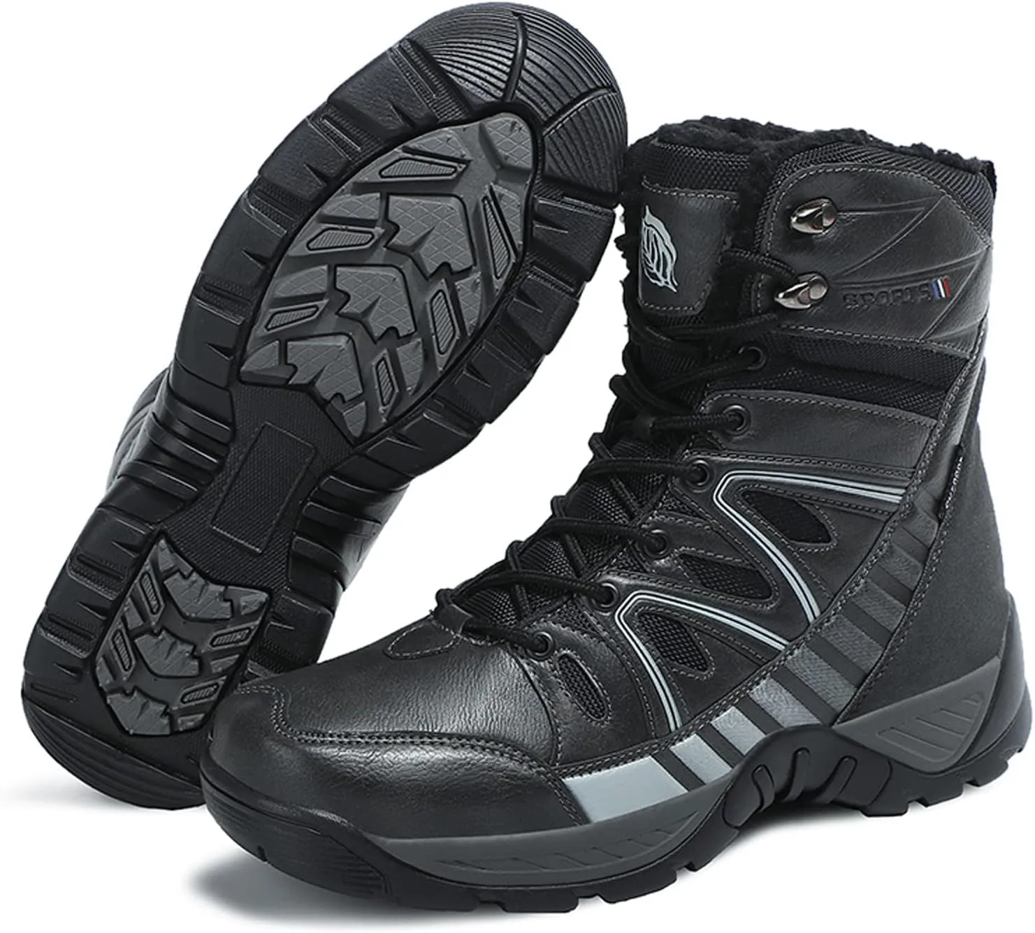Eliogn Mens Combat Boots Tactical Waterproof Durable Leather Military Warm Snow Work Boots