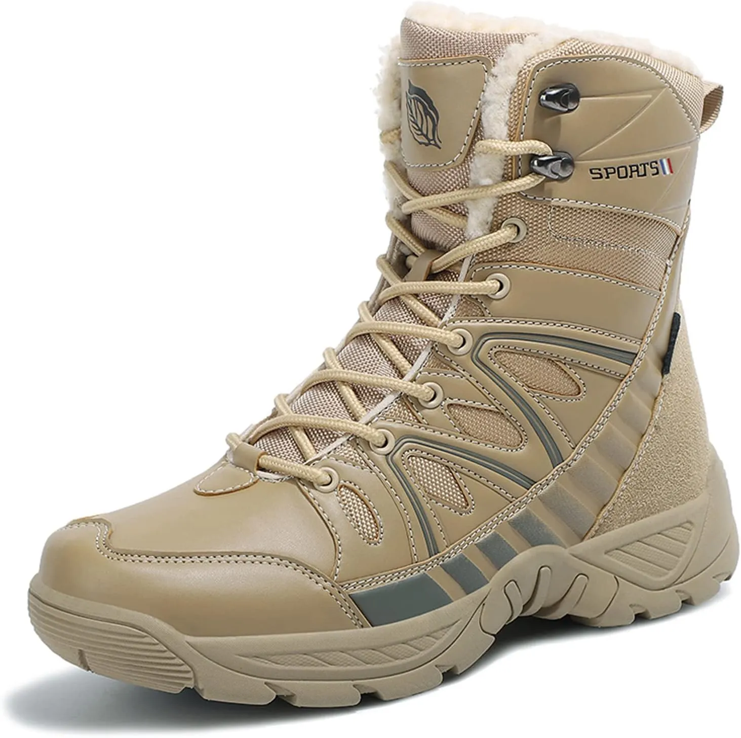 Eliogn Mens Combat Boots Tactical Waterproof Durable Leather Military Warm Snow Work Boots