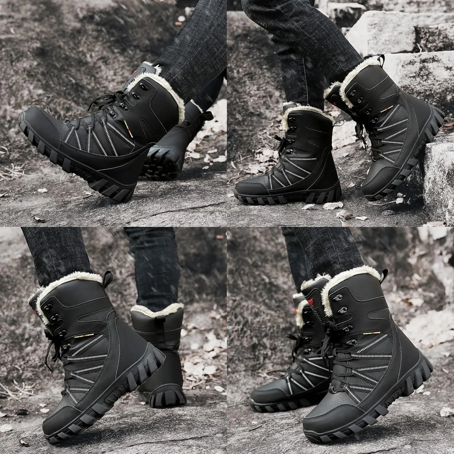 Eliogn Mens Combat Boots Tactical Waterproof Durable Leather Military Warm Snow Work Boots