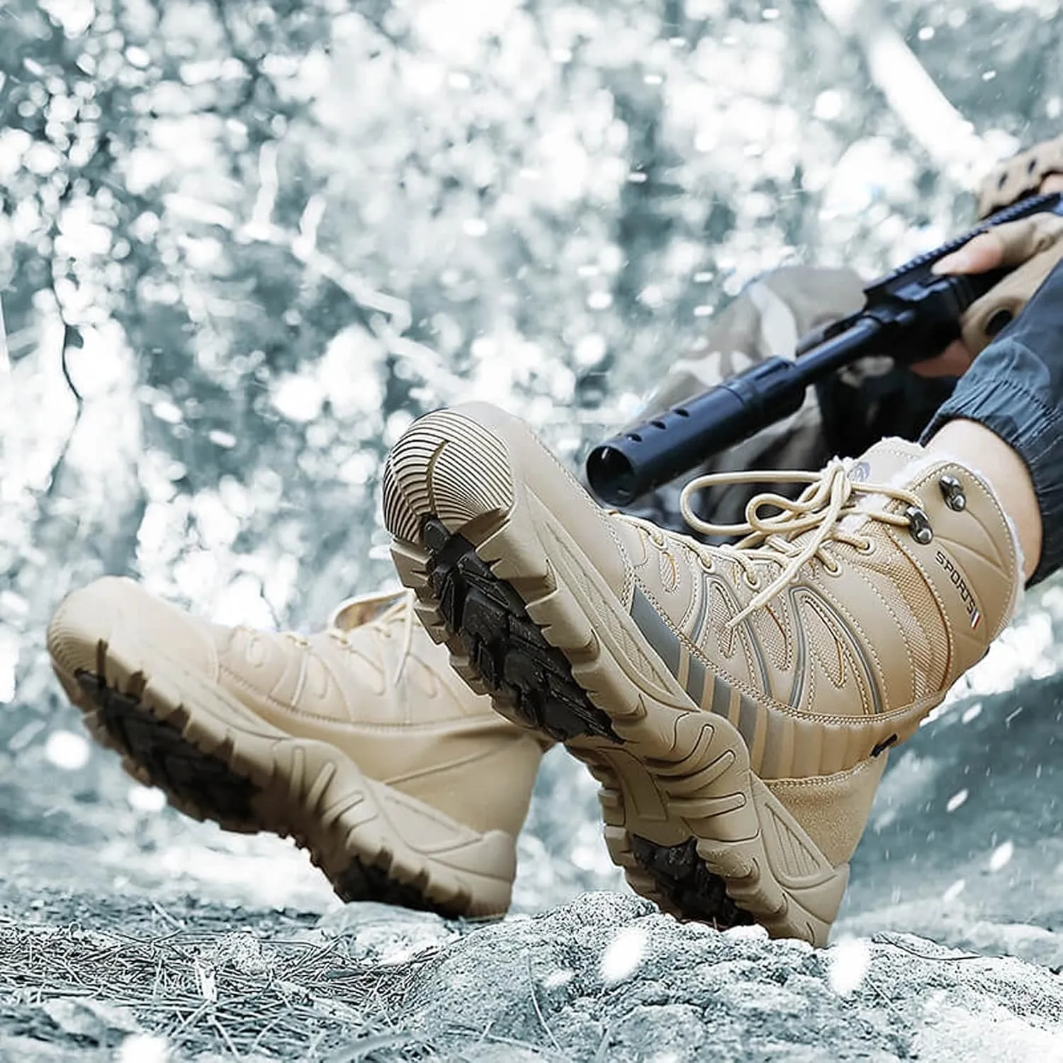 Eliogn Mens Combat Boots Tactical Waterproof Durable Leather Military Warm Snow Work Boots