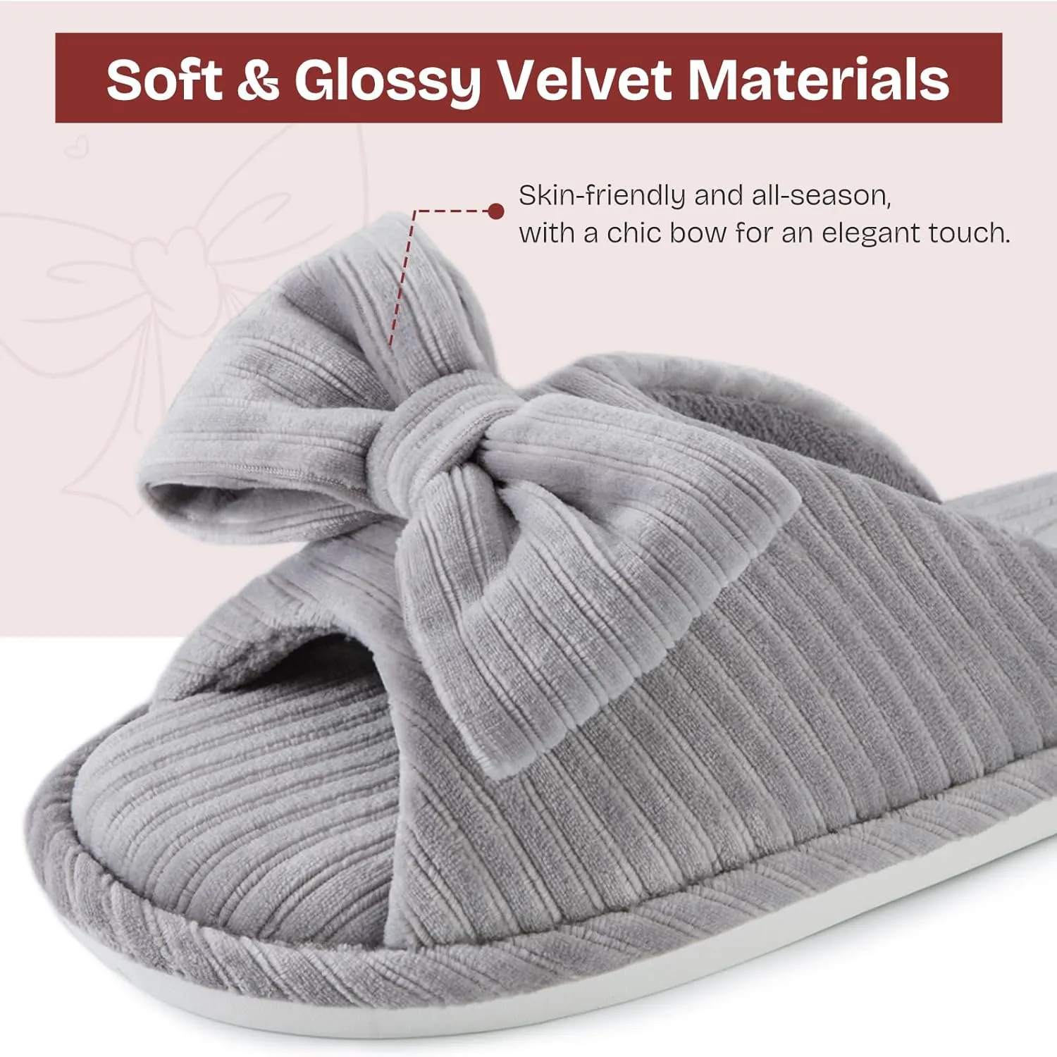 EverFoams Women's Open-Toe Bow Slippers with Memory Foam Indoor House Non-Slip Sole