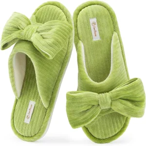 EverFoams Women's Open-Toe Bow Slippers with Memory Foam Indoor House Non-Slip Sole