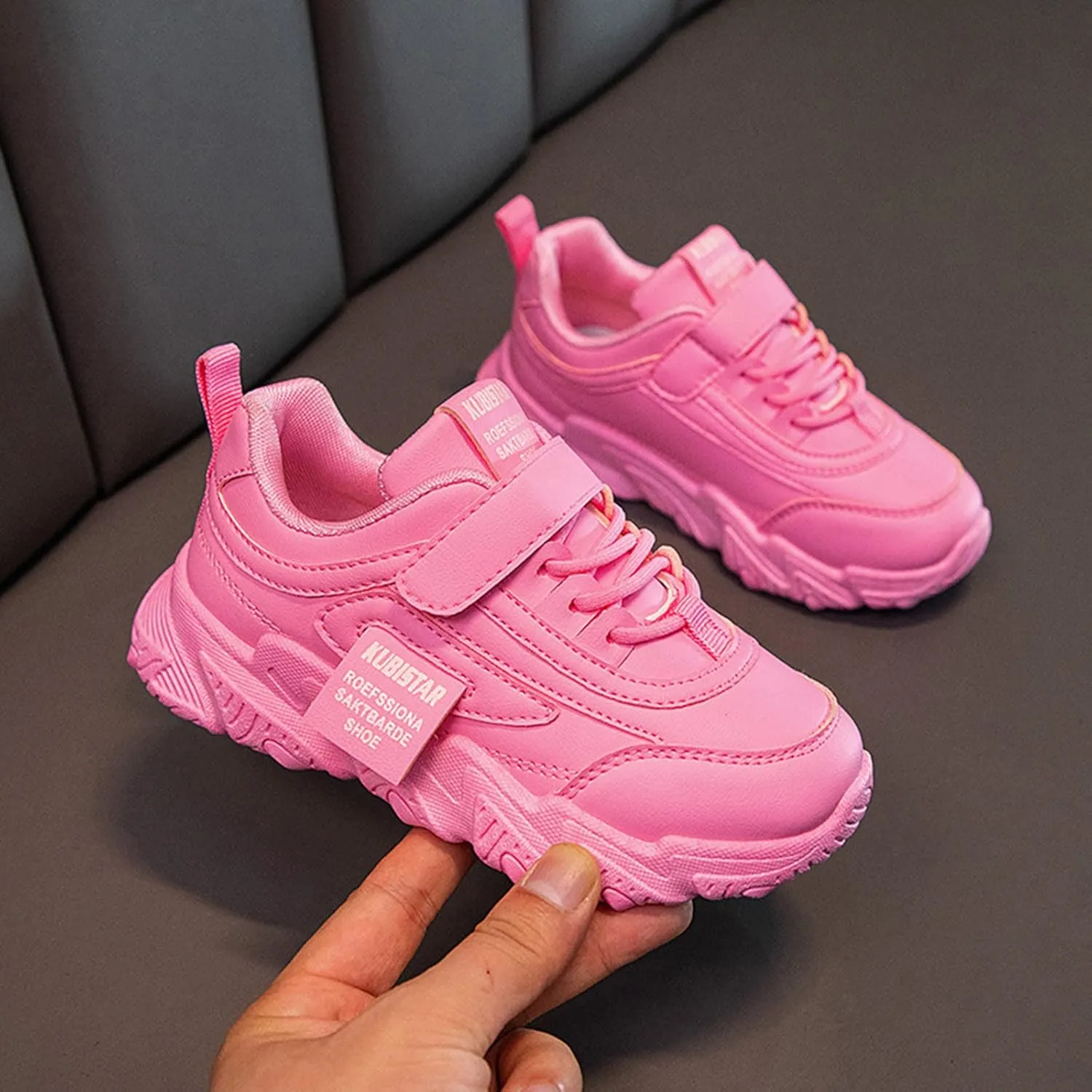 Fashion All Seasons Children Sports Shoes Girls Flat Sole Thick Non Slip Light Lace Up Shoes Hook Loop Shoes for