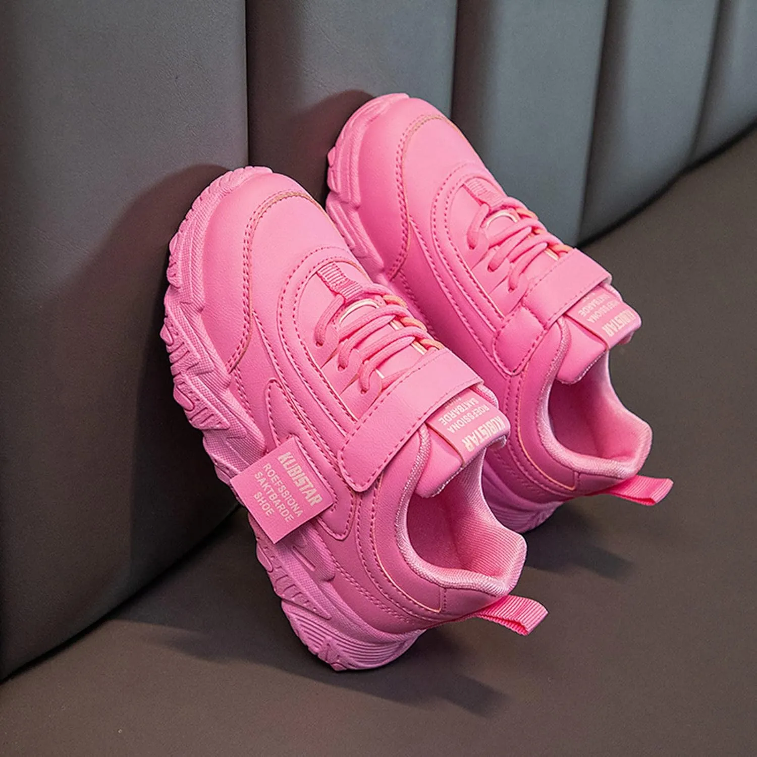 Fashion All Seasons Children Sports Shoes Girls Flat Sole Thick Non Slip Light Lace Up Shoes Hook Loop Shoes for