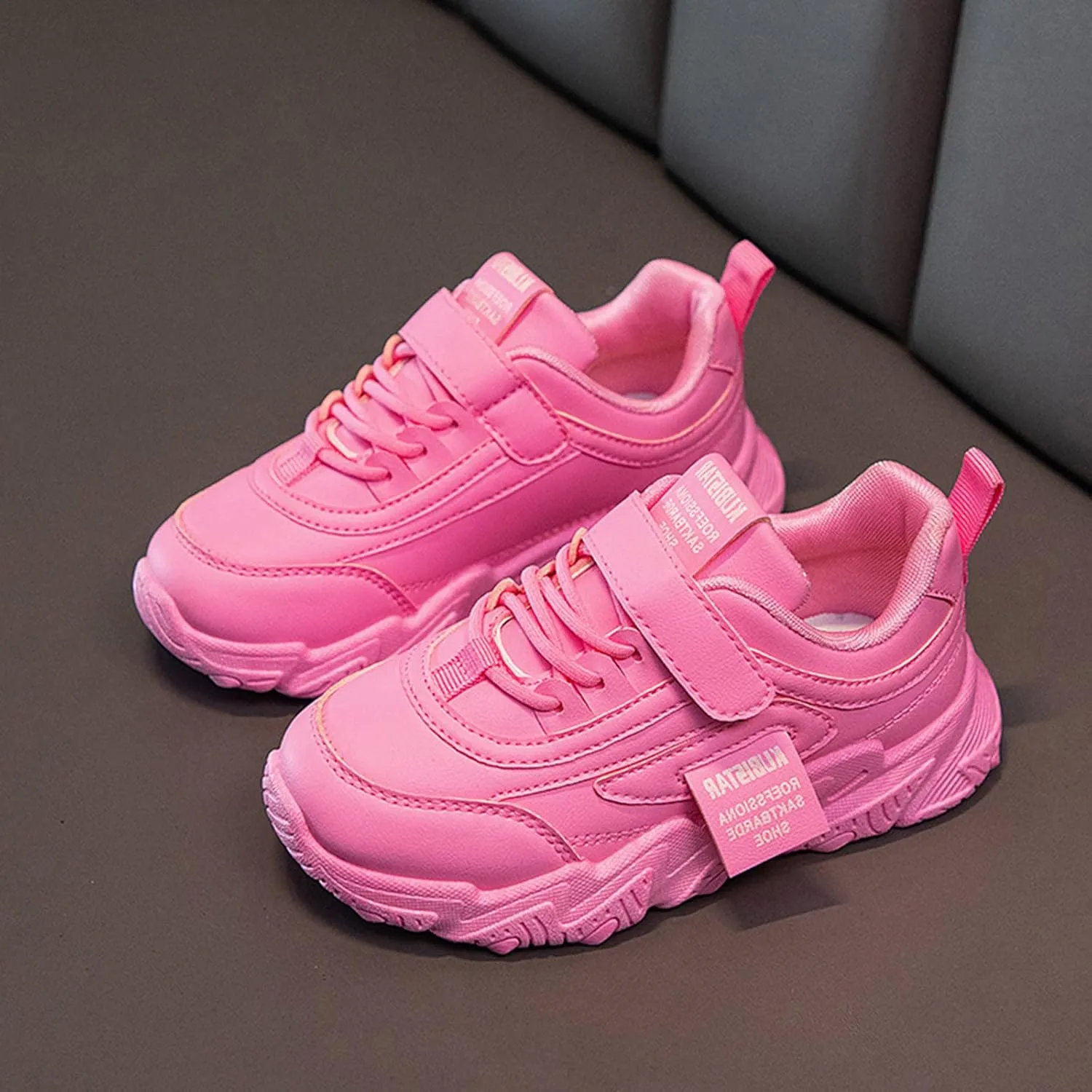 Fashion All Seasons Children Sports Shoes Girls Flat Sole Thick Non Slip Light Lace Up Shoes Hook Loop Shoes for