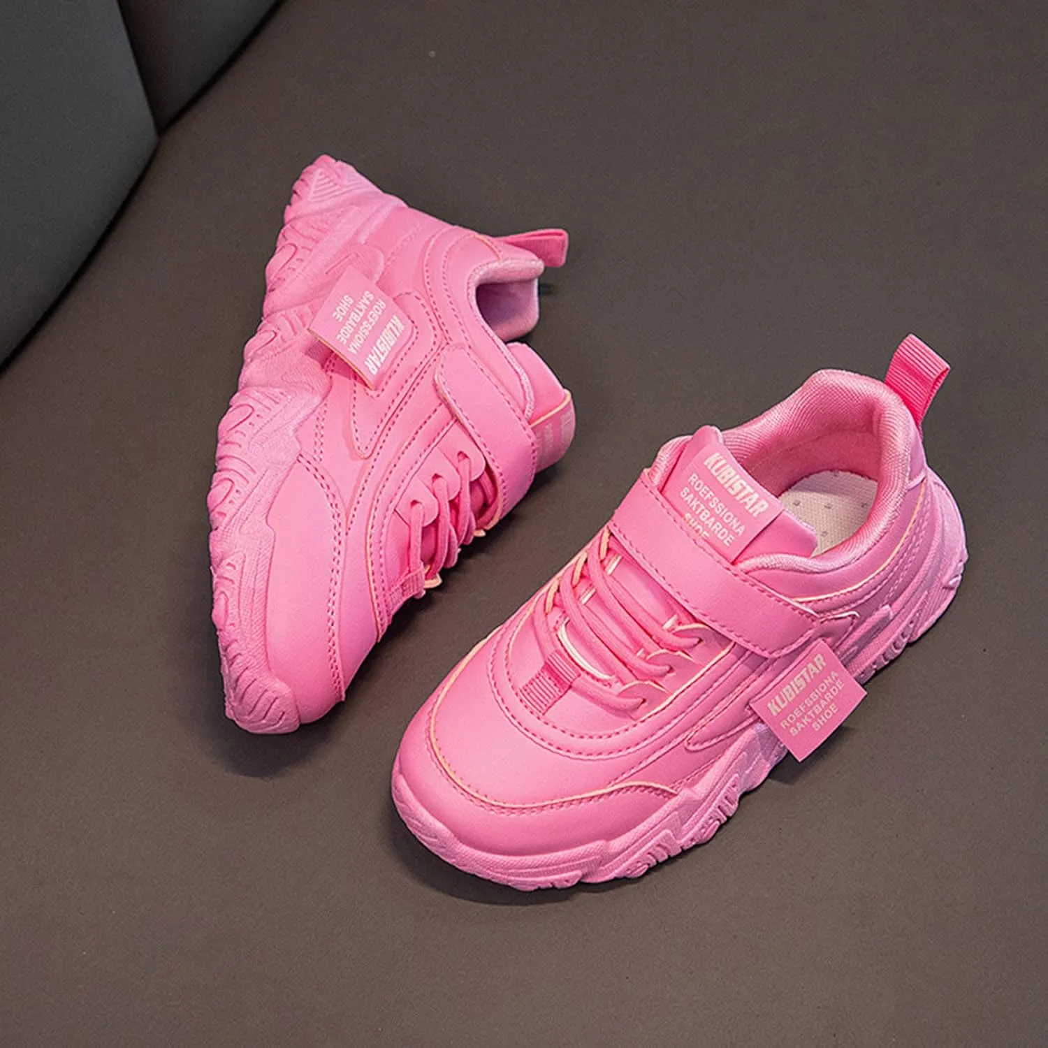 Fashion All Seasons Children Sports Shoes Girls Flat Sole Thick Non Slip Light Lace Up Shoes Hook Loop Shoes for