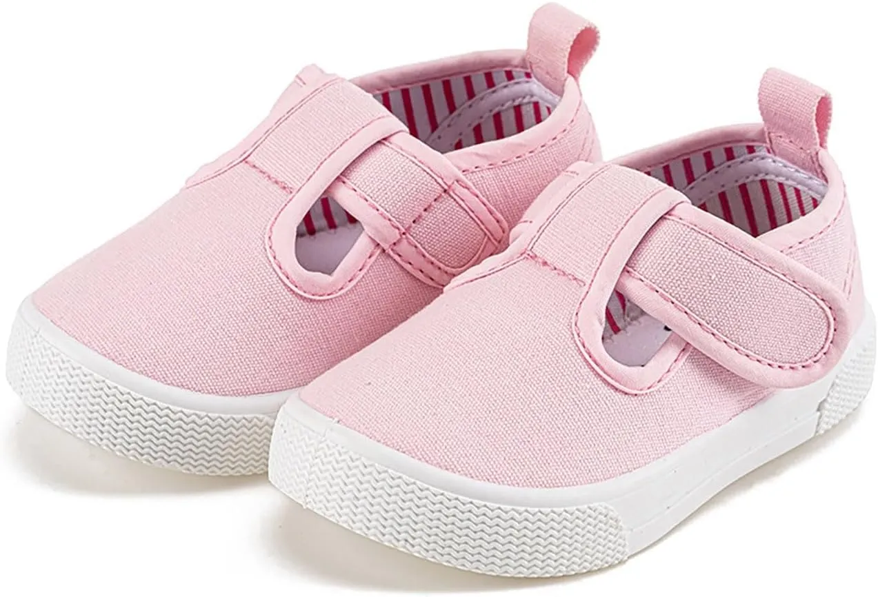 Fashion Canvas Toddler Baby Boy Girl Flat Shoes Canvas Shoes Baby Soft Sole Cotton Shoes with Adjustable Strap