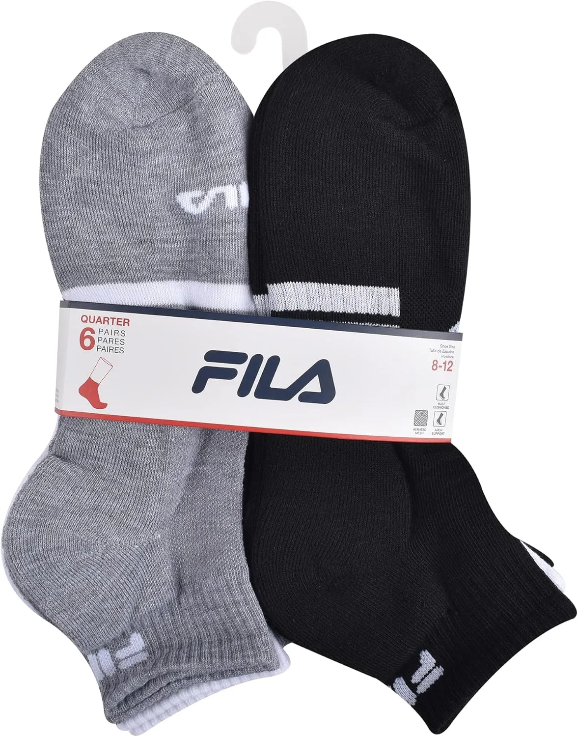 FILA Men's Striped Half Cushion Quarter Socks