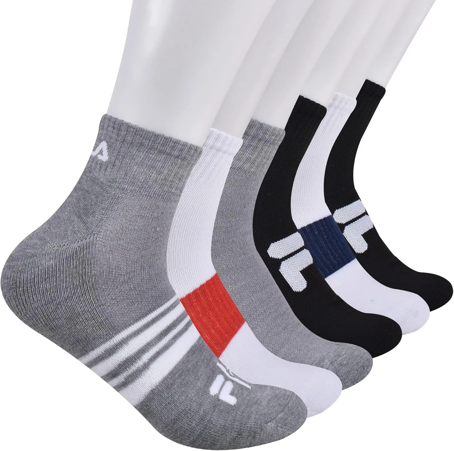FILA Men's Striped Half Cushion Quarter Socks