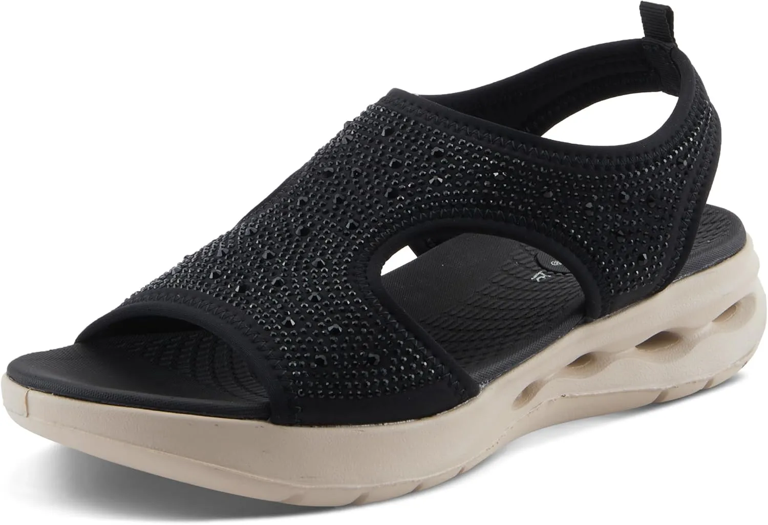 Flexus Women's GOSSELIN Rhinestone Ankle Strap Sandals – Sporty Lycra Slingback with Cushioned Footbed and Arch Support