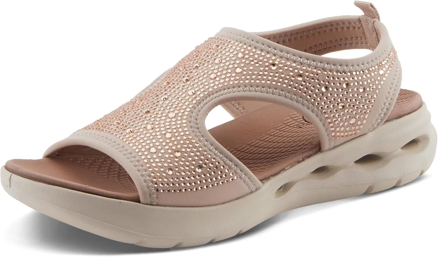 Flexus Women's GOSSELIN Rhinestone Ankle Strap Sandals – Sporty Lycra Slingback with Cushioned Footbed and Arch Support