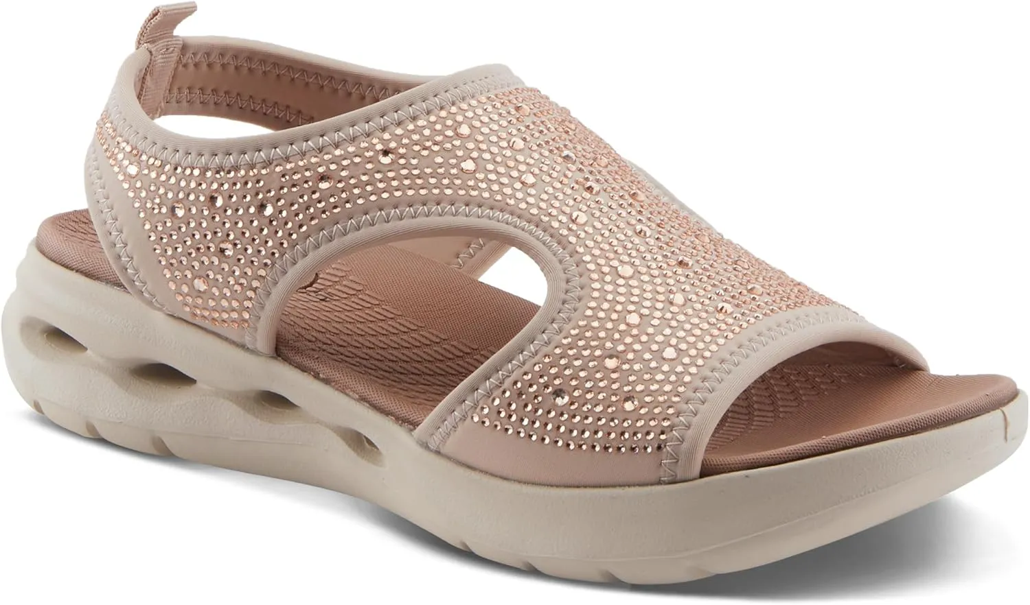 Flexus Women's GOSSELIN Rhinestone Ankle Strap Sandals – Sporty Lycra Slingback with Cushioned Footbed and Arch Support